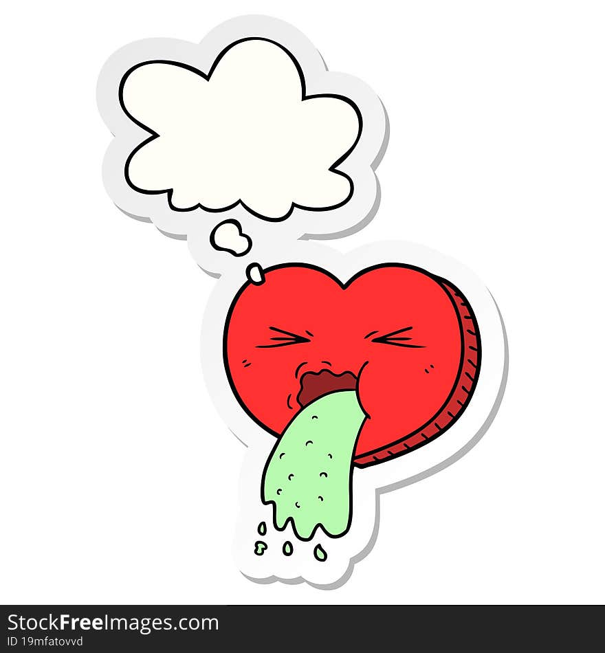 cartoon love sick heart and thought bubble as a printed sticker