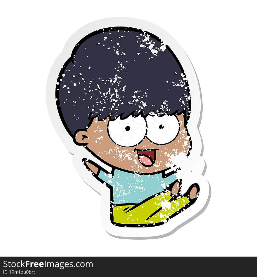 Distressed Sticker Of A Happy Cartoon Boy