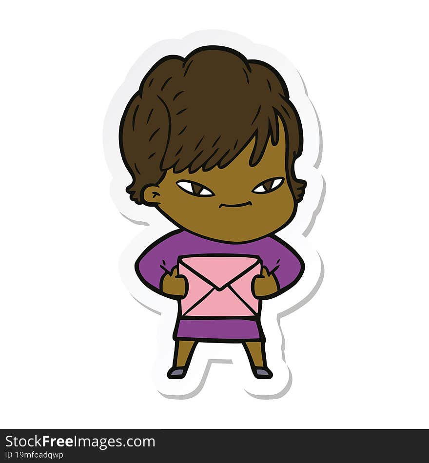 sticker of a cartoon happy woman