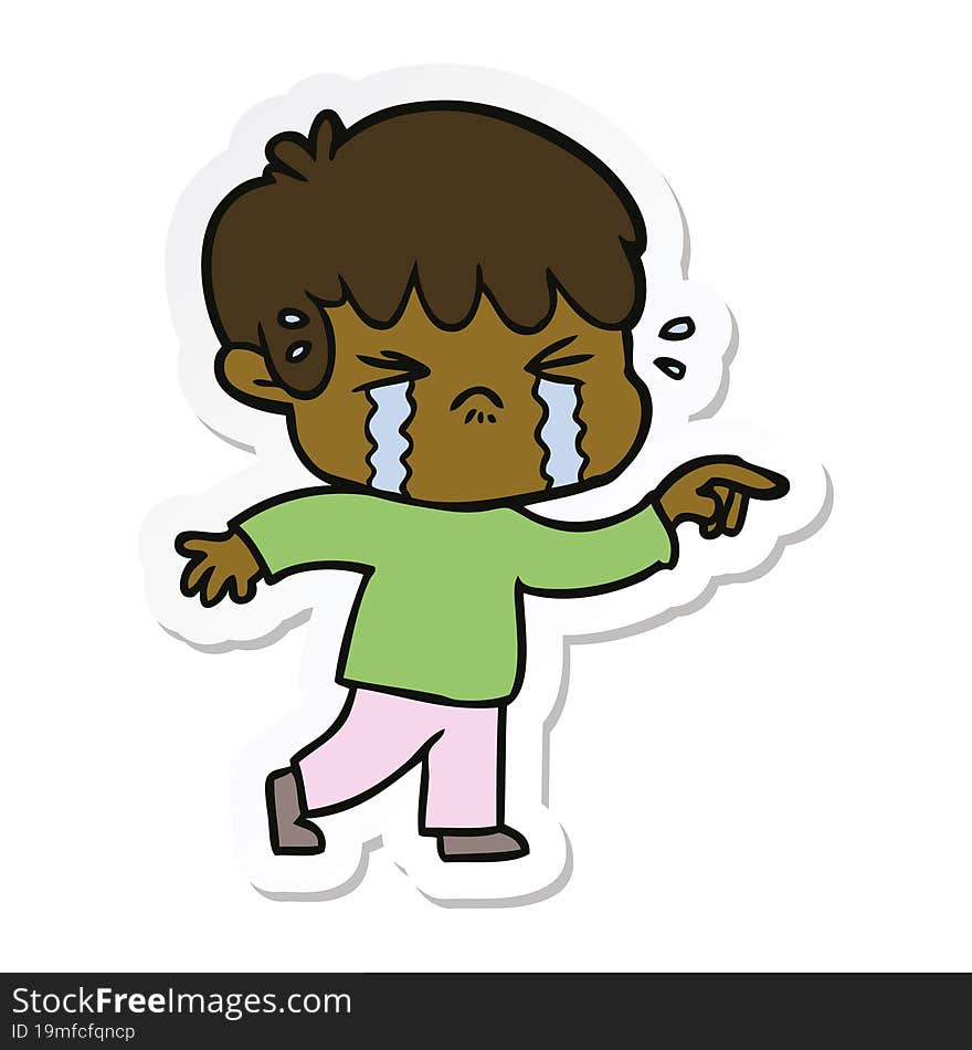 Sticker Of A Cartoon Boy Crying