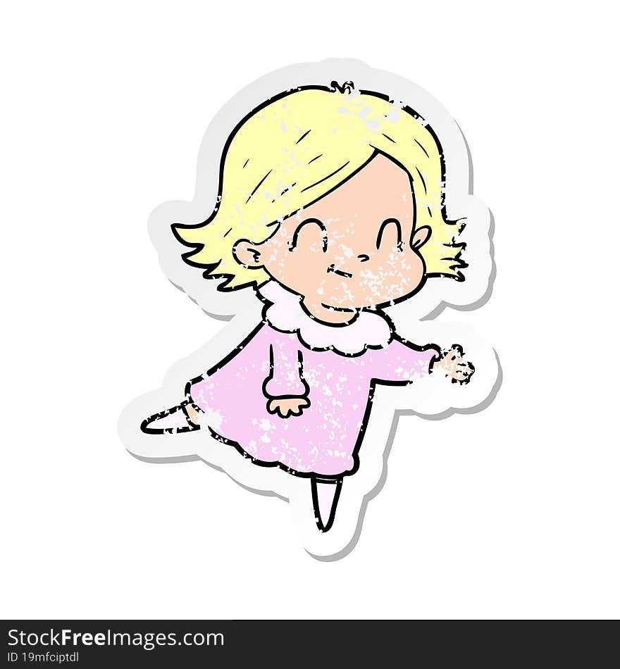 Distressed Sticker Of A Cartoon Friendly Girl