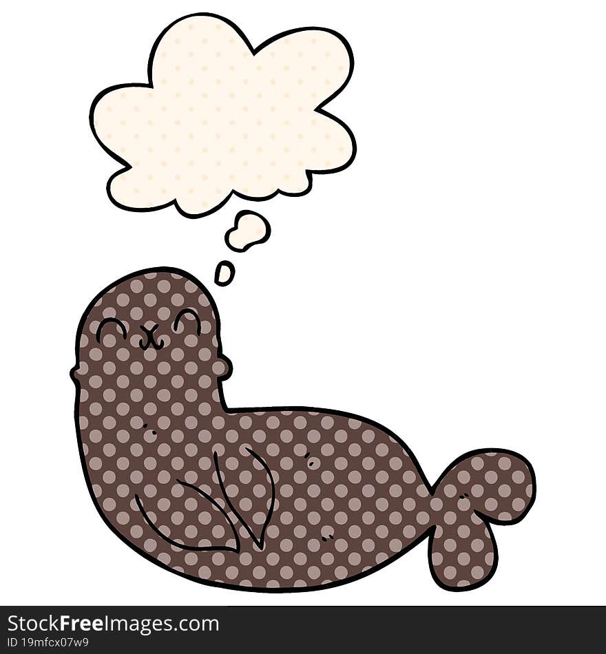 cartoon seal and thought bubble in comic book style