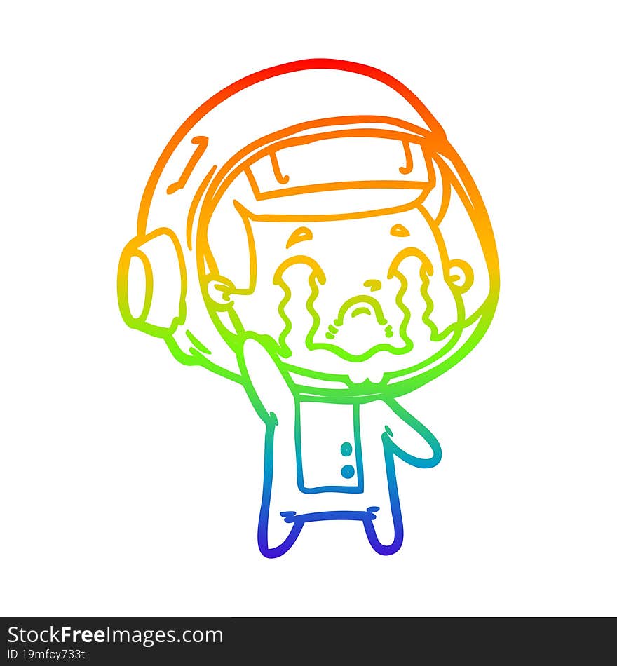 rainbow gradient line drawing cartoon crying astronaut