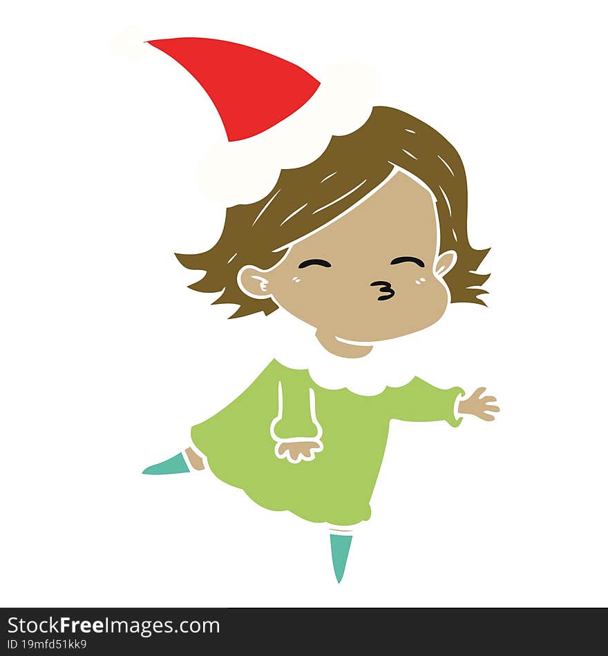 flat color illustration of a woman wearing santa hat