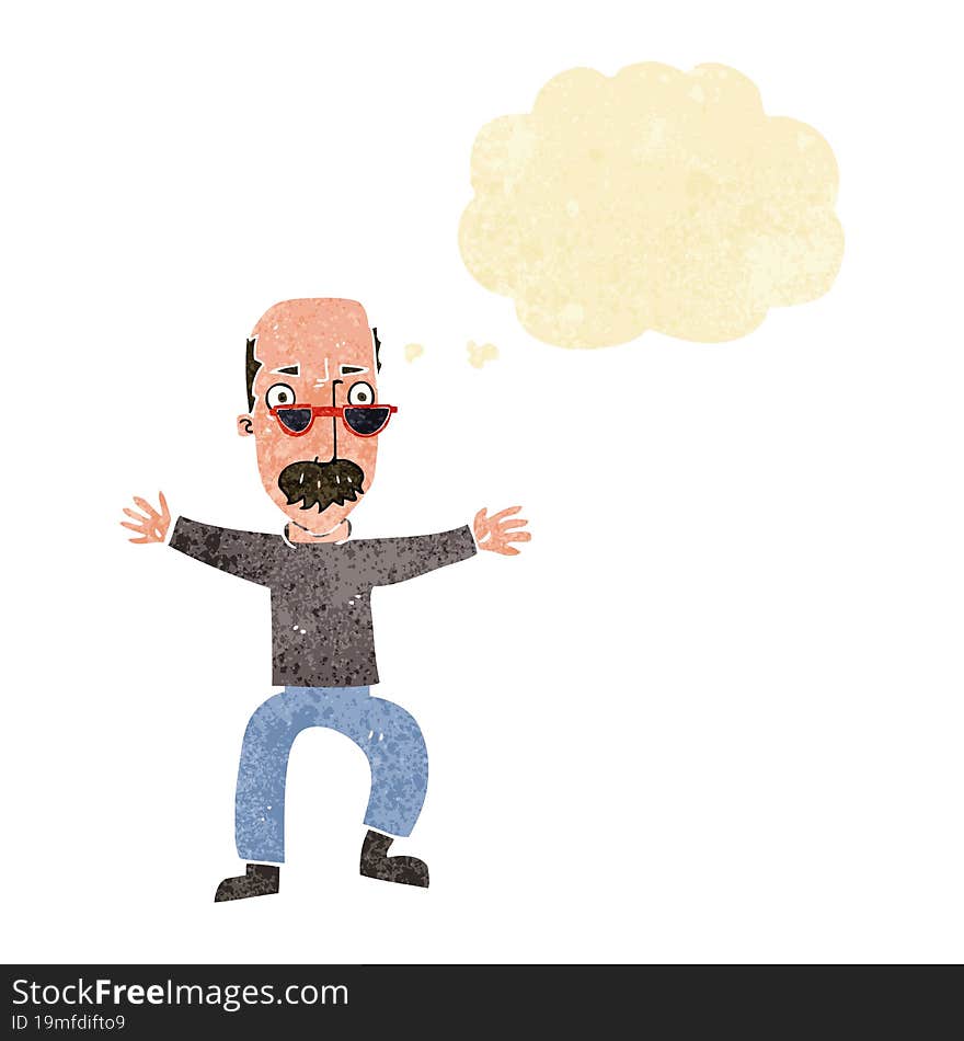 Cartoon Old Man Waving Arms With Thought Bubble