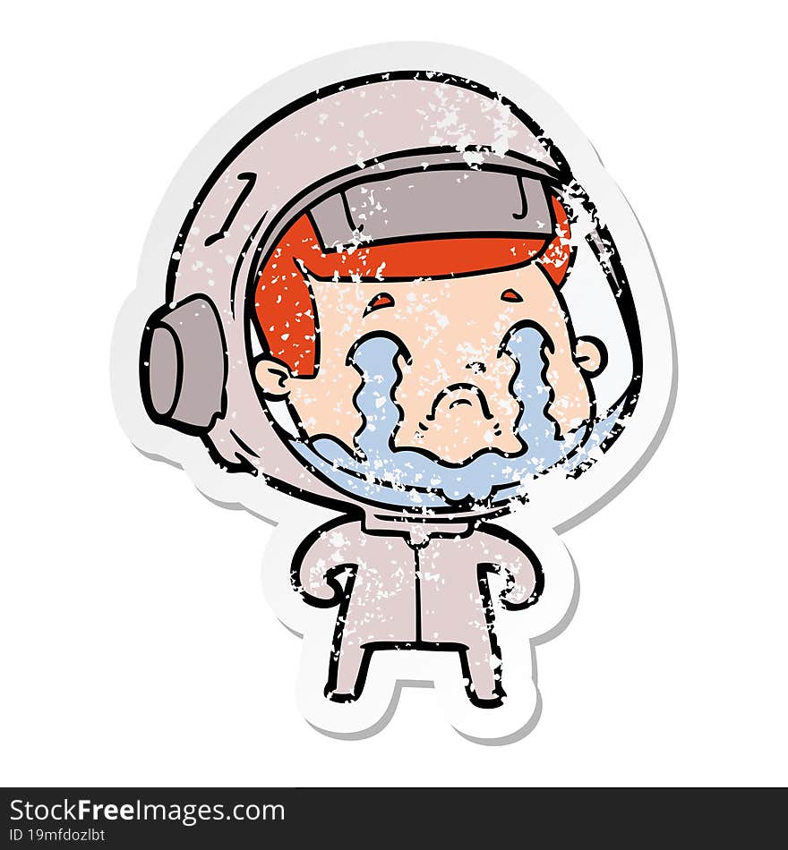 Distressed Sticker Of A Cartoon Crying Astronaut