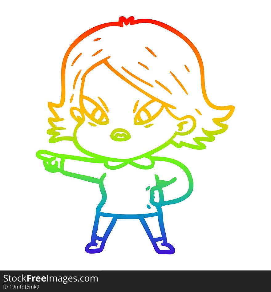 rainbow gradient line drawing of a cartoon stressed woman