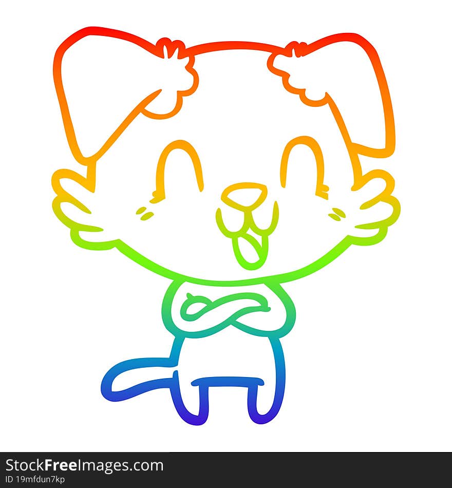 Rainbow Gradient Line Drawing Laughing Cartoon Dog