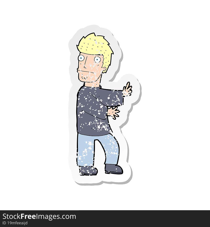 Retro Distressed Sticker Of A Cartoon Nervous Man