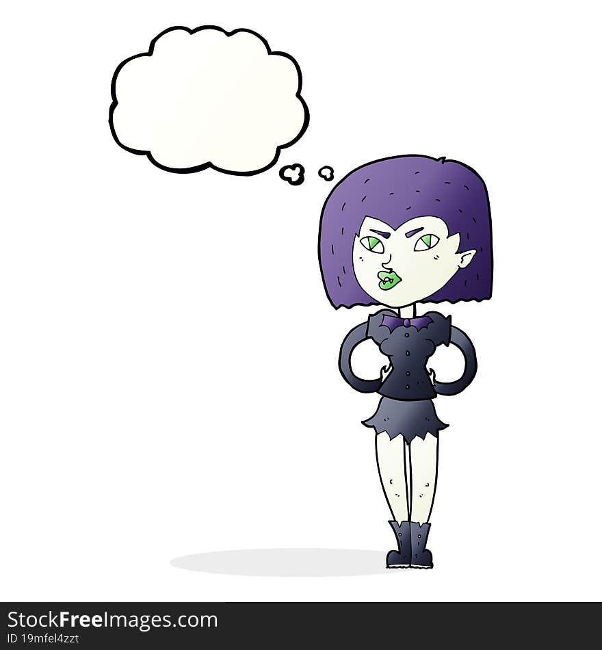 cartoon vampire girl with thought bubble