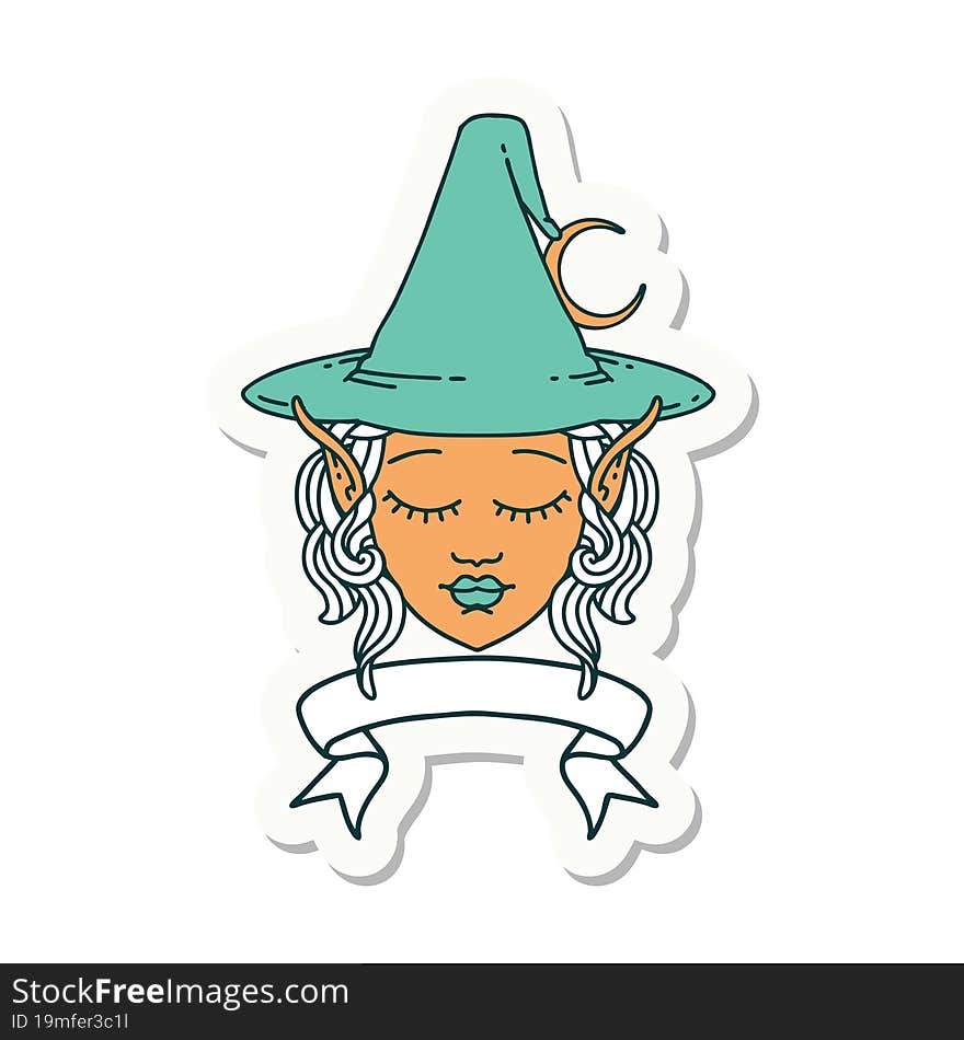 Elf Mage Character Face With Banner Sticker