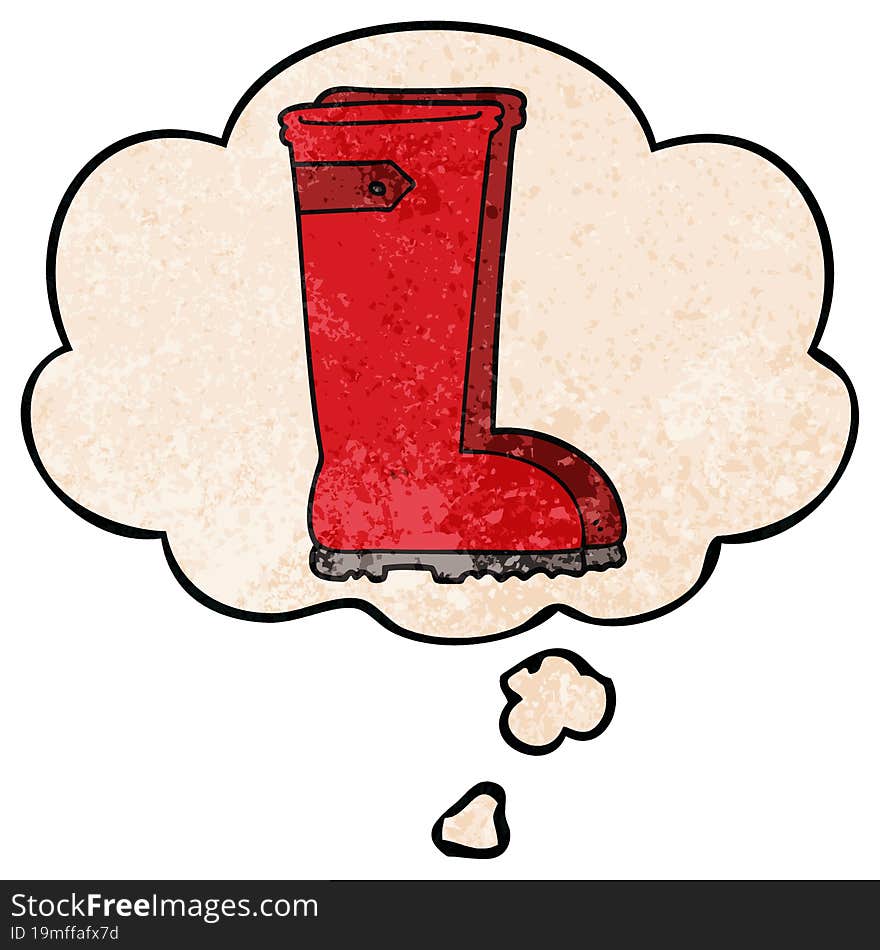 cartoon wellington boots and thought bubble in grunge texture pattern style