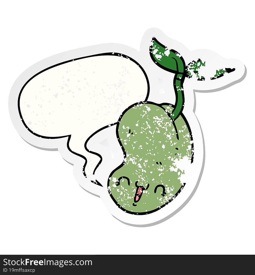 cute cartoon seed sprouting and speech bubble distressed sticker