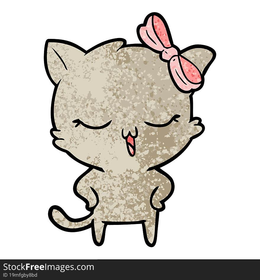 cartoon cat with bow on head and hands on hips. cartoon cat with bow on head and hands on hips