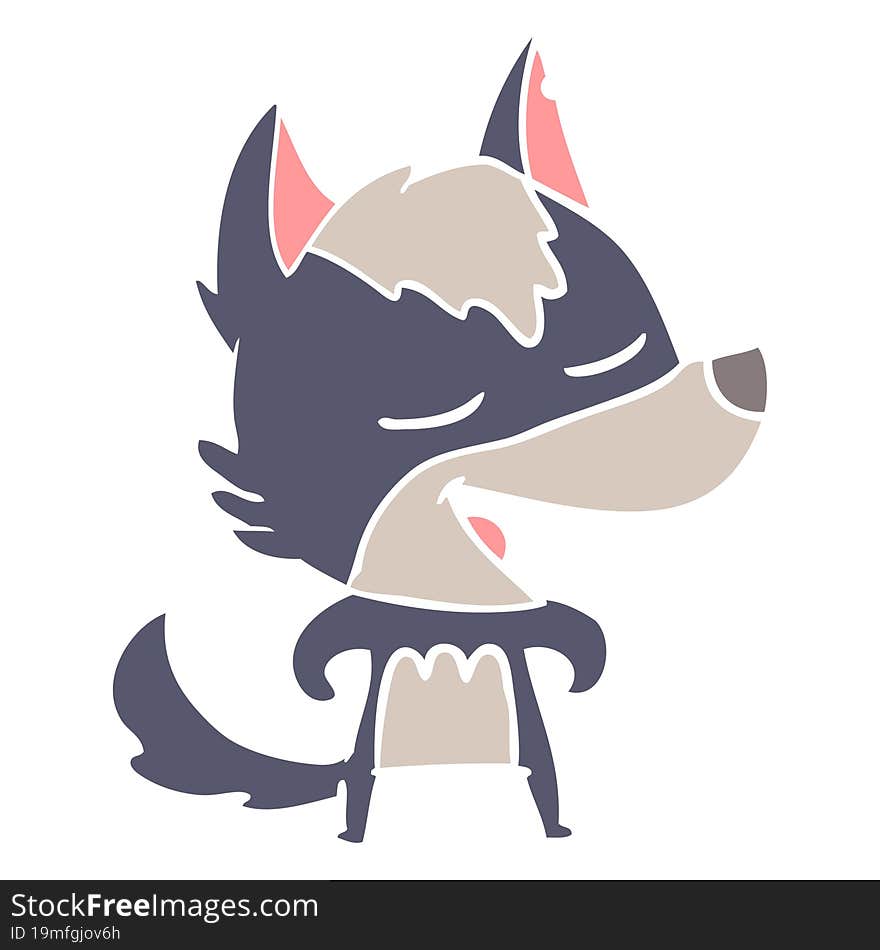 Flat Color Style Cartoon Wolf Laughing