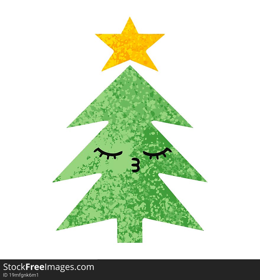 retro illustration style cartoon of a christmas tree