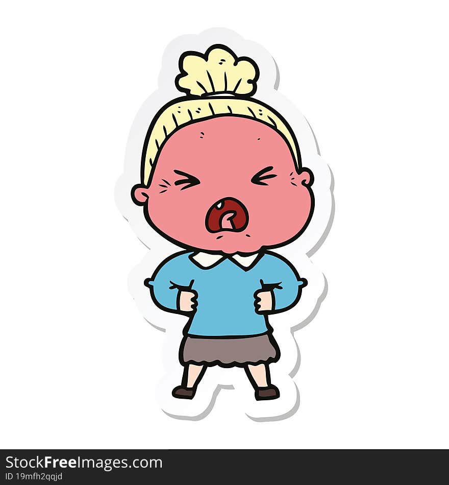 Sticker Of A Cartoon Angry Old Woman