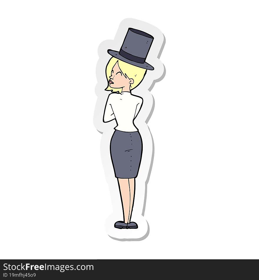 sticker of a cartoon woman in top hat