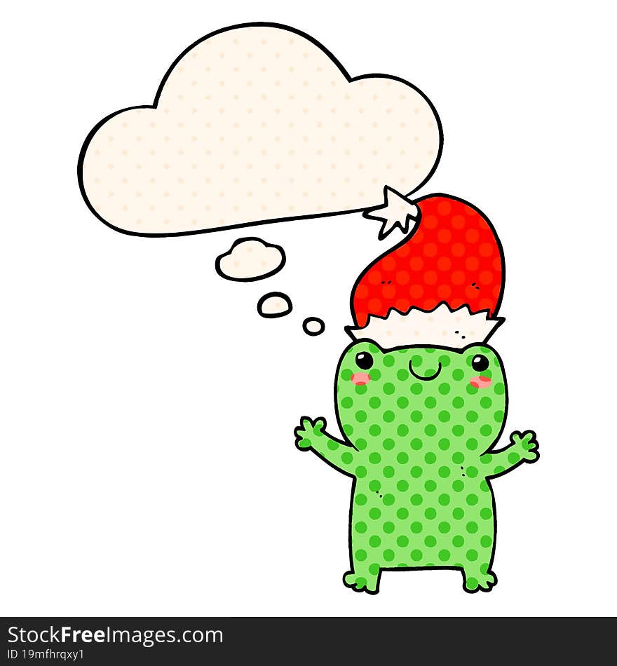 cute christmas frog and thought bubble in comic book style