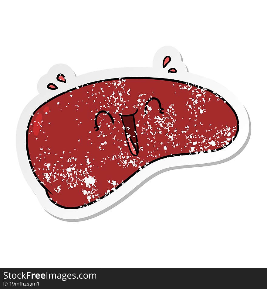 Distressed Sticker Of A Cartoon Healthy Liver