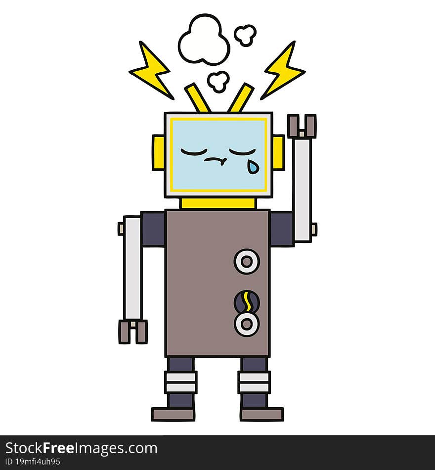 cute cartoon of a crying robot. cute cartoon of a crying robot