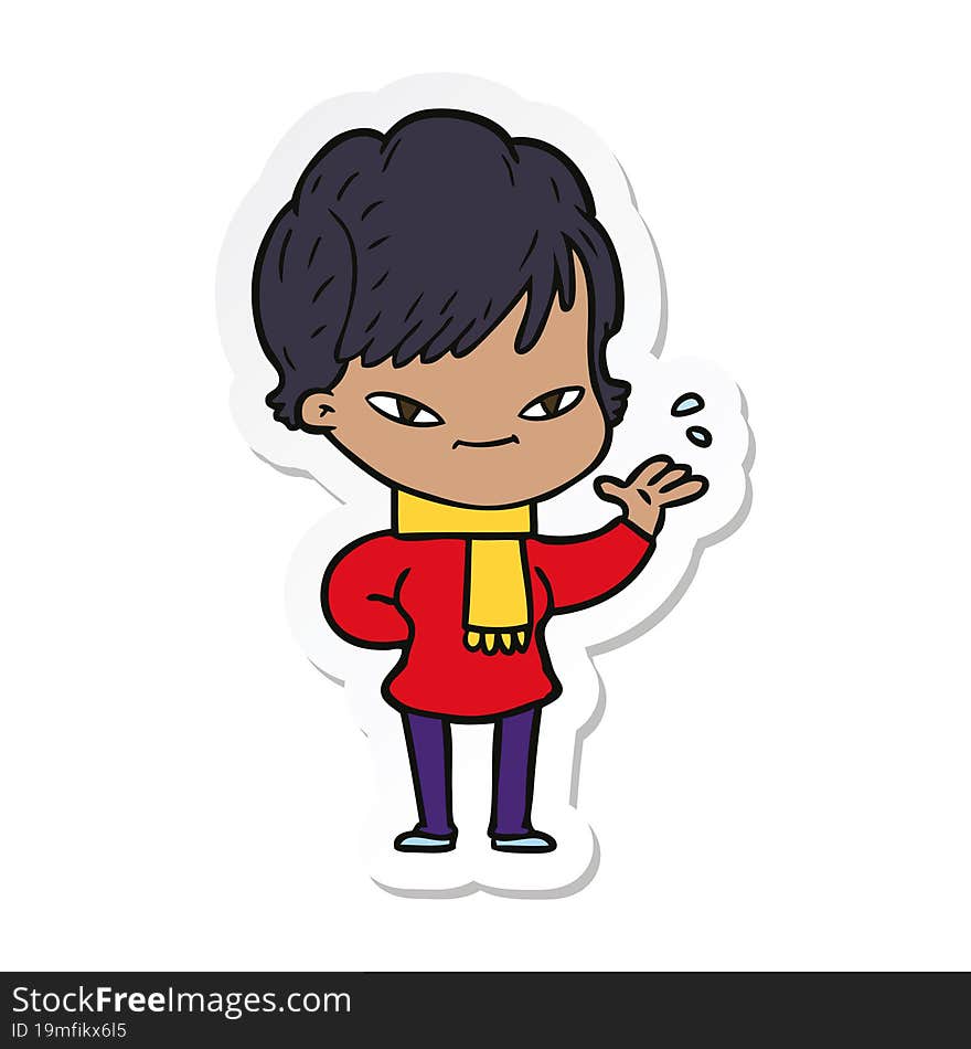 sticker of a cartoon happy woman