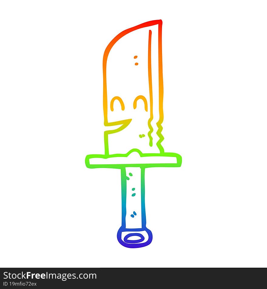 rainbow gradient line drawing cartoon knife