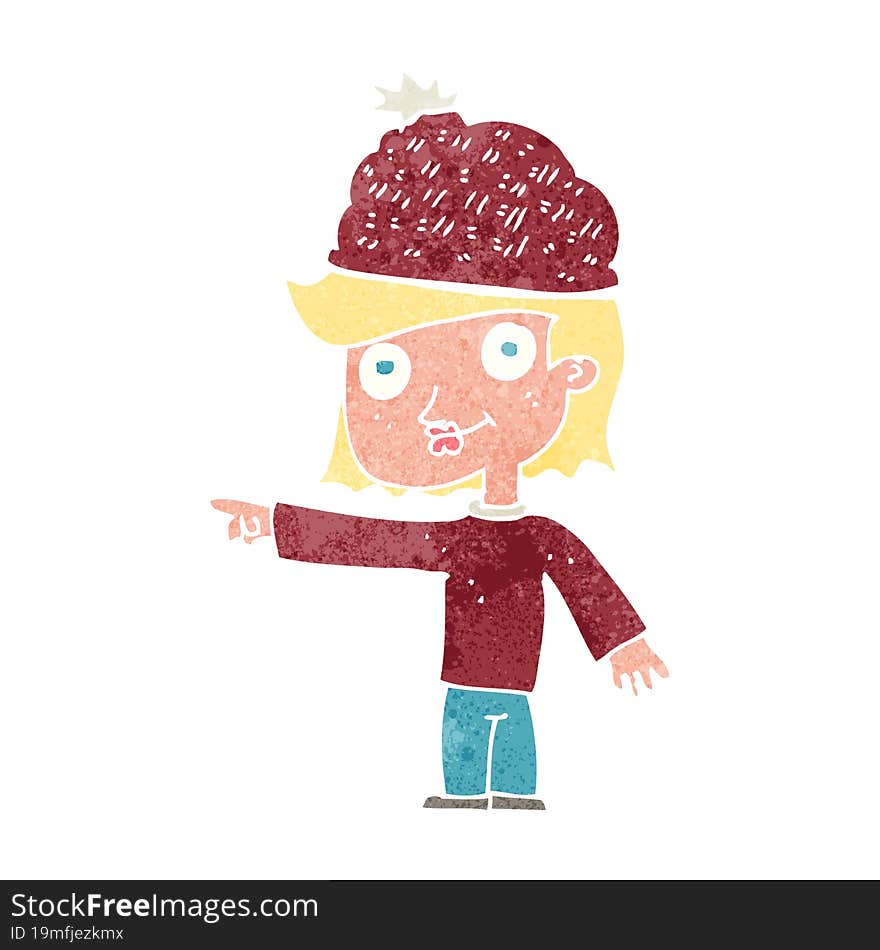 cartoon woman wearing winter hat