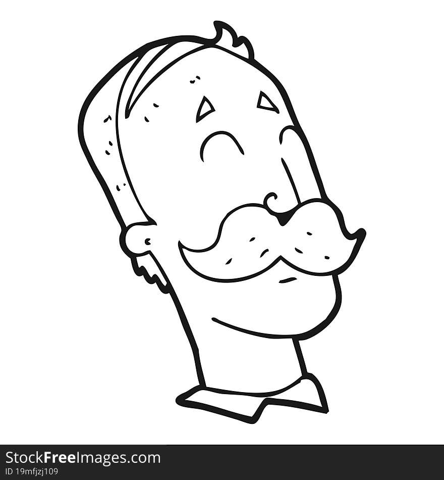 Black And White Cartoon Ageing Man With Mustache