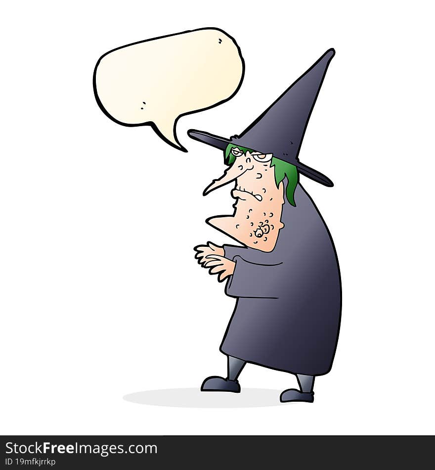 Cartoon Ugly Old Witch With Speech Bubble