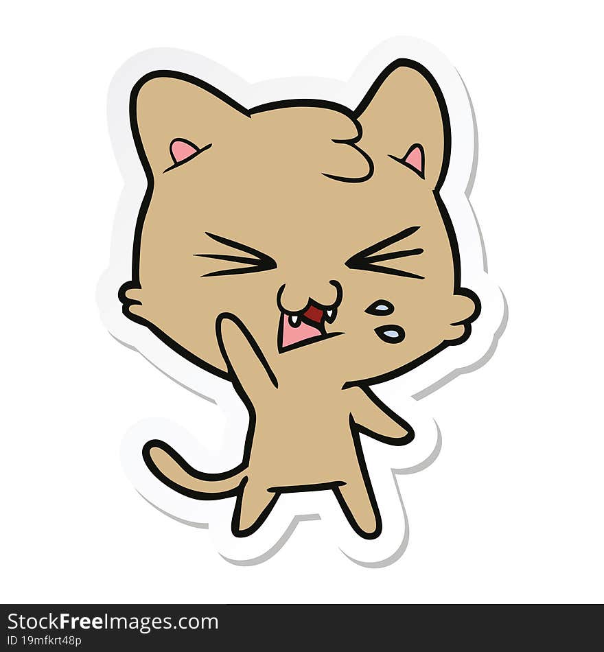 sticker of a cartoon hissing cat