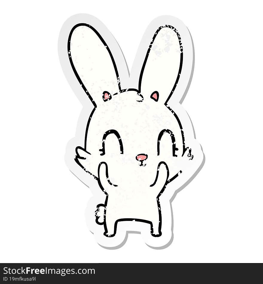 Distressed Sticker Of A Cute Cartoon Rabbit