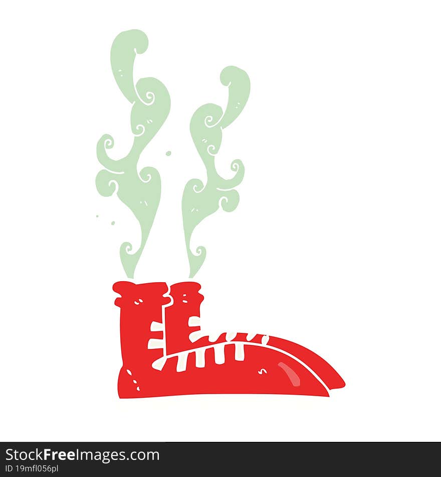 flat color illustration of a cartoon smelly sneakers