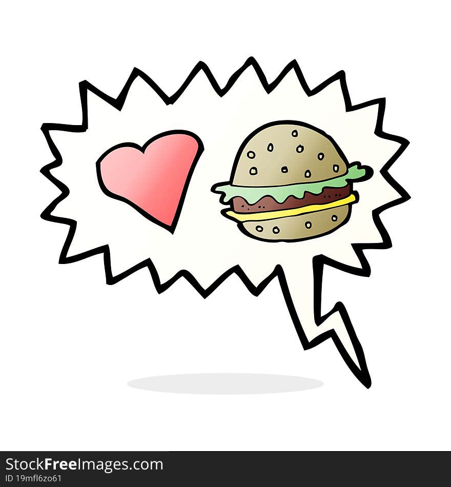 cartoon hamburger with speech bubble