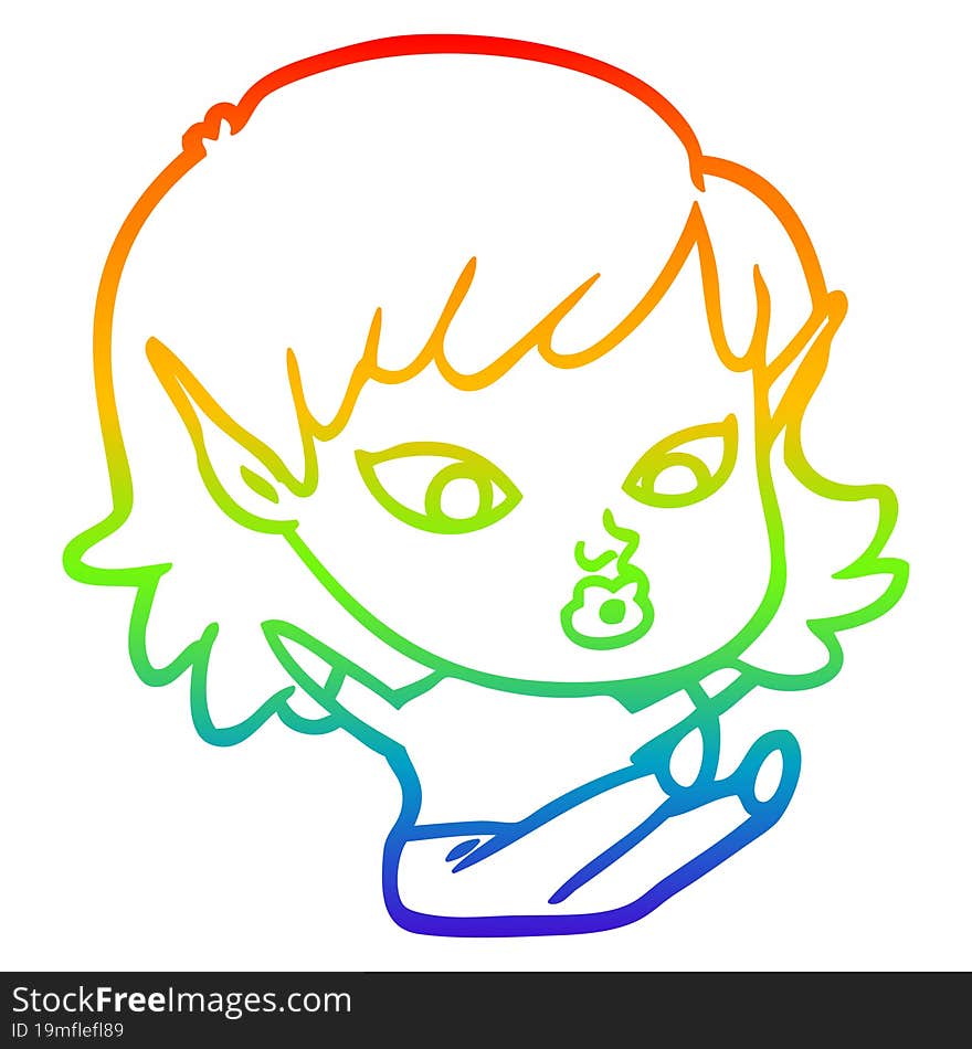 rainbow gradient line drawing pretty cartoon elf girl