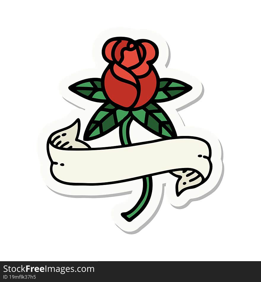 sticker of tattoo in traditional style of a rose and banner. sticker of tattoo in traditional style of a rose and banner