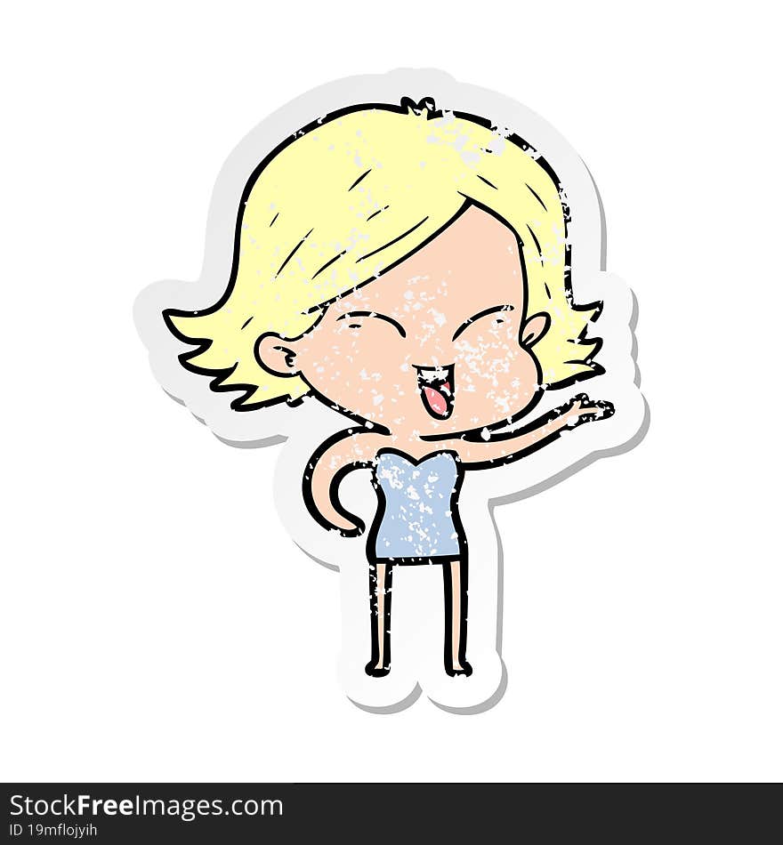 distressed sticker of a happy cartoon girl