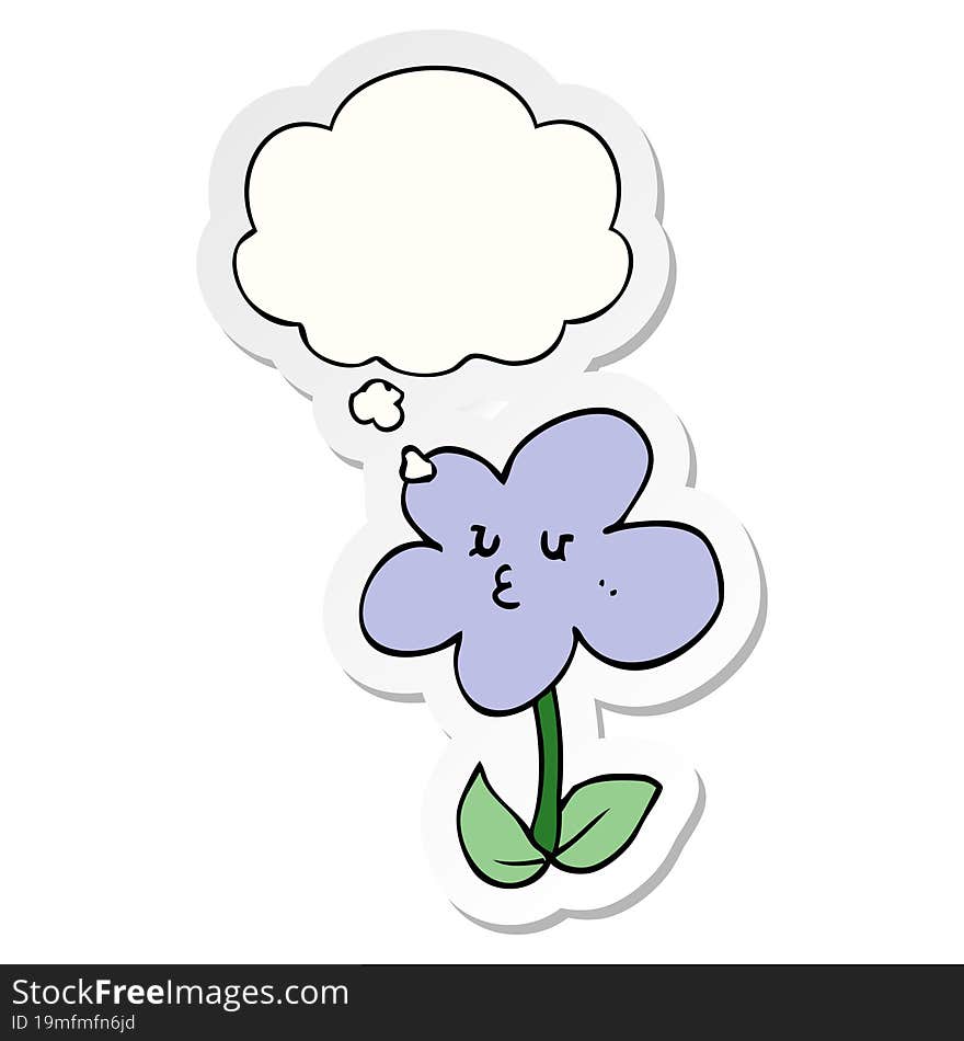 cartoon flower and thought bubble as a printed sticker