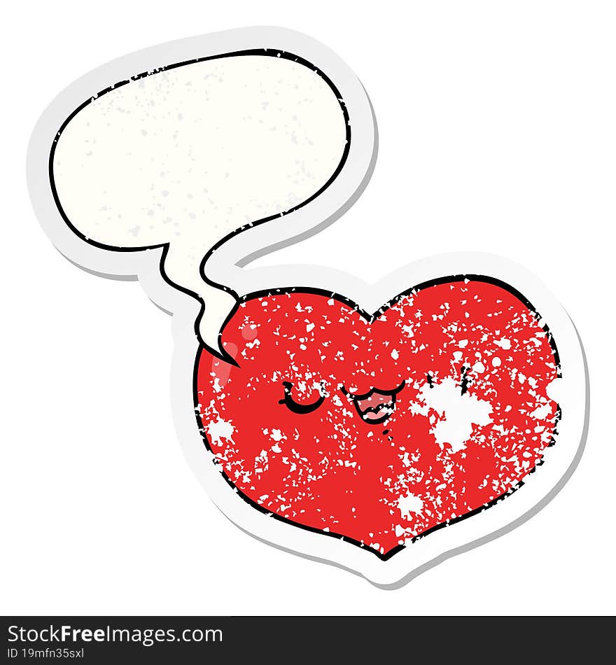 cartoon love heart with speech bubble distressed distressed old sticker. cartoon love heart with speech bubble distressed distressed old sticker