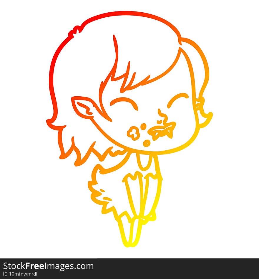 warm gradient line drawing cartoon vampire girl with blood on cheek