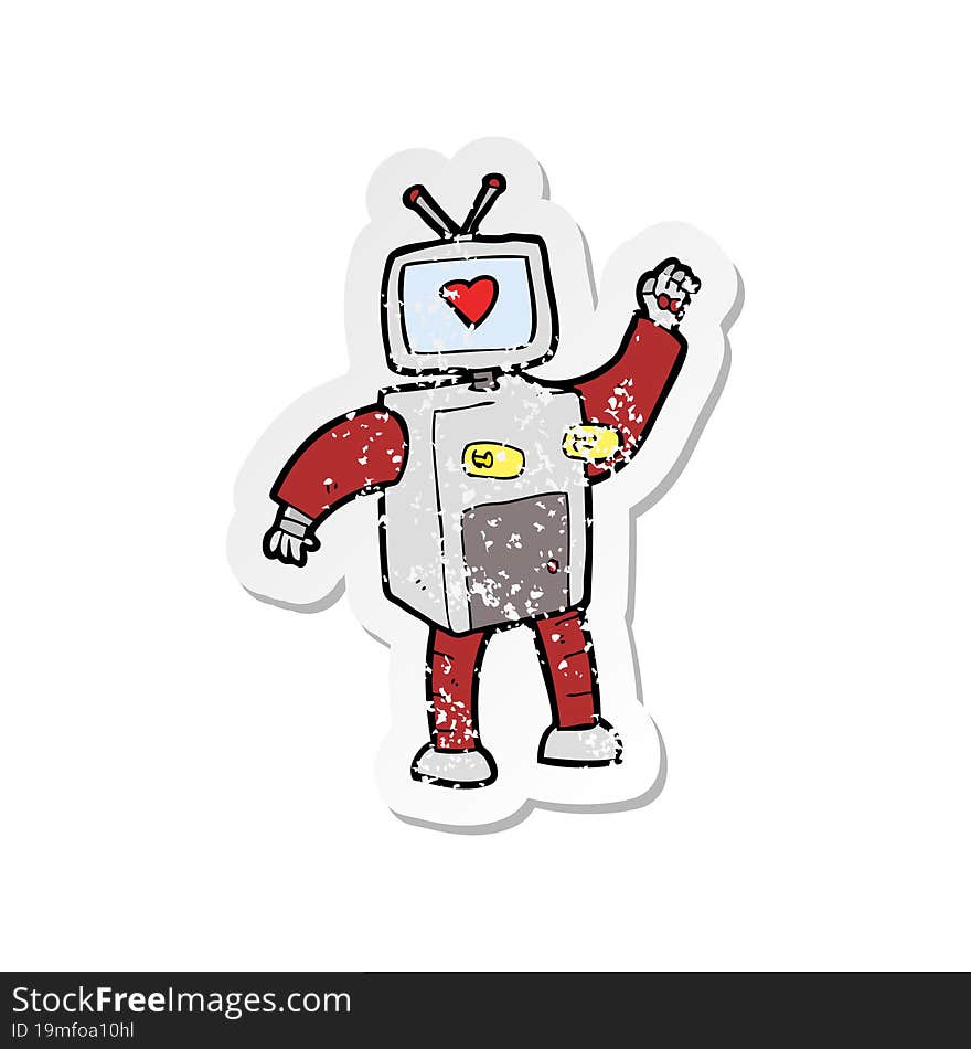 retro distressed sticker of a cartoon funny robot