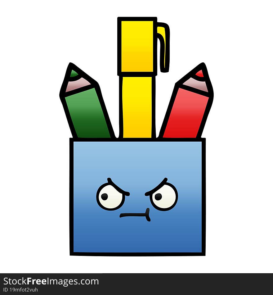 gradient shaded cartoon of a pencil pot