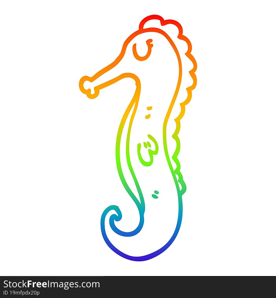 rainbow gradient line drawing cartoon sea horse