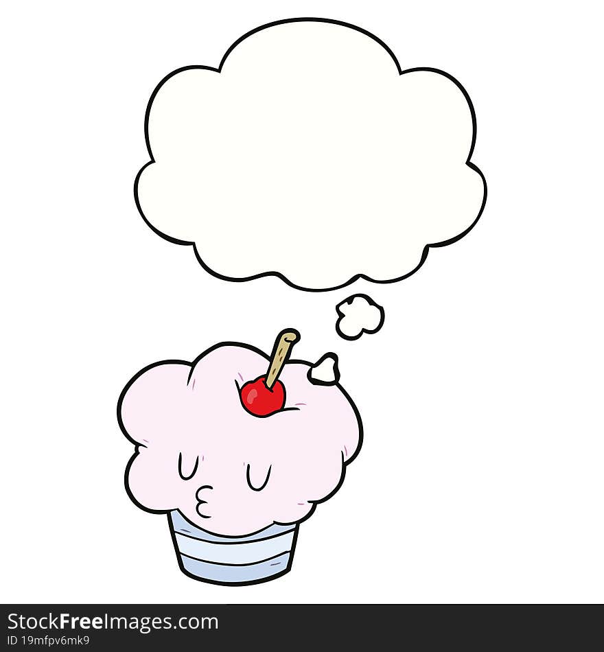 cartoon cupcake with thought bubble. cartoon cupcake with thought bubble