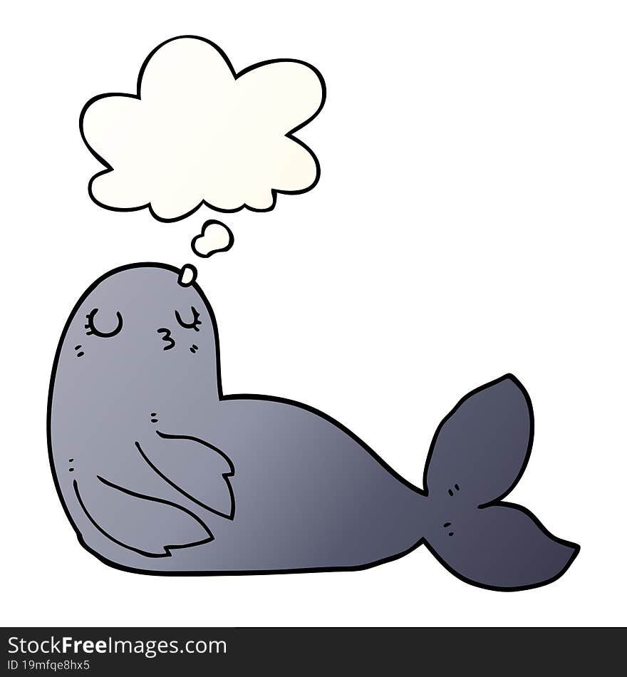 cartoon seal and thought bubble in smooth gradient style