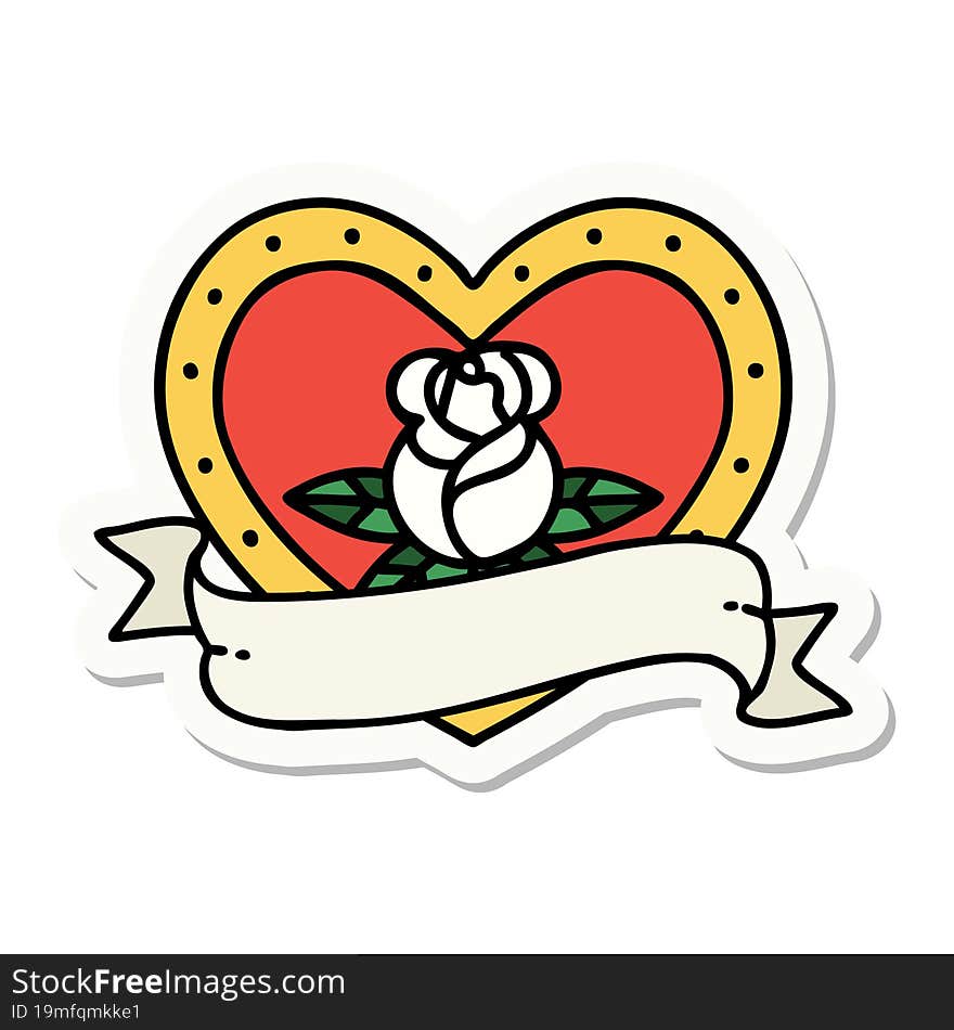 Tattoo Style Sticker Of A Heart Rose And Banner