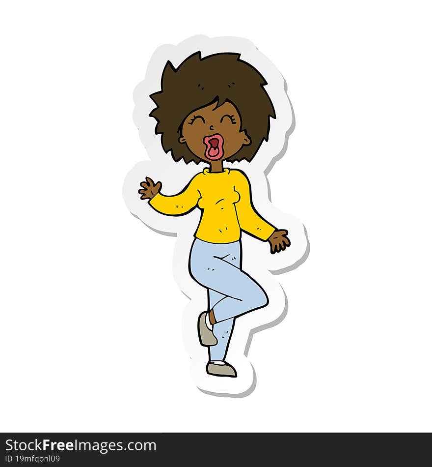 sticker of a cartoon woman dancing