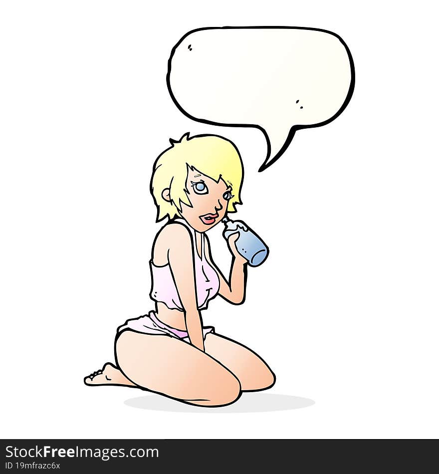 cartoon sexy gym girl with speech bubble