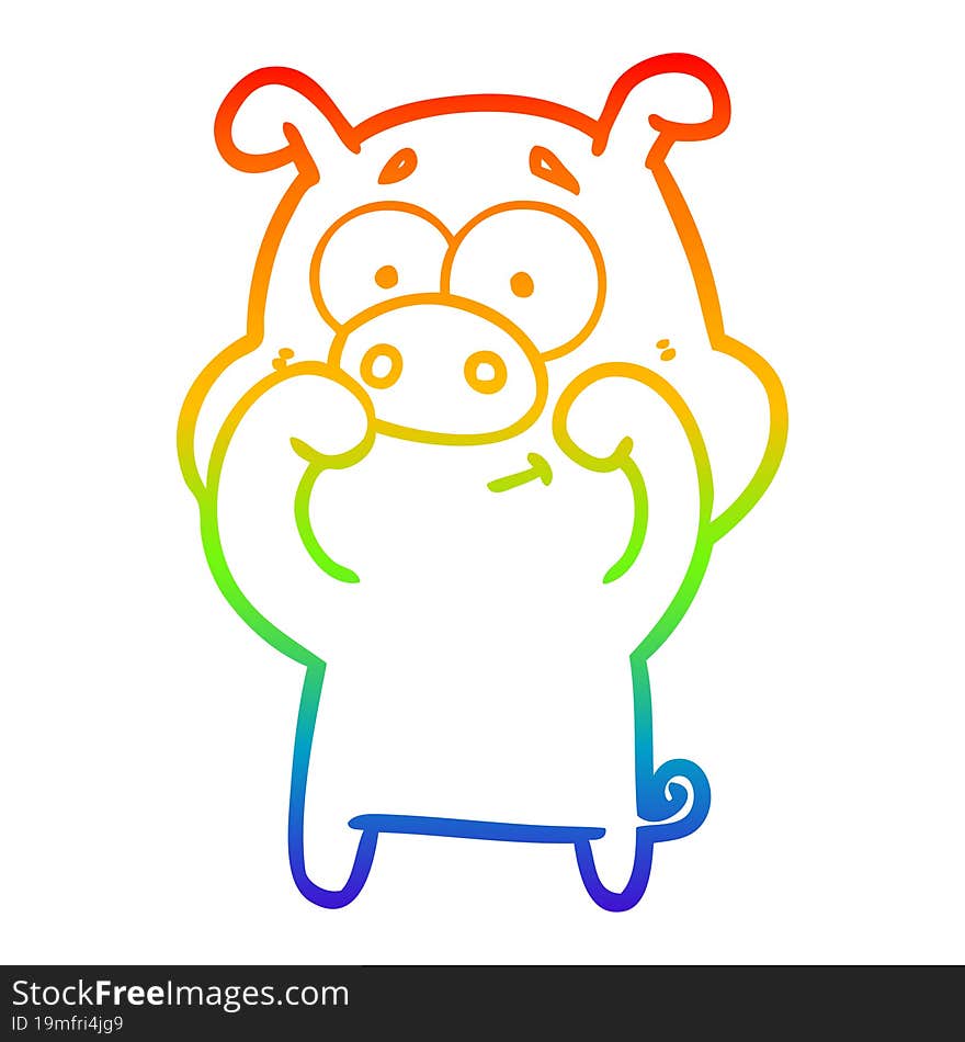 rainbow gradient line drawing happy cartoon pig