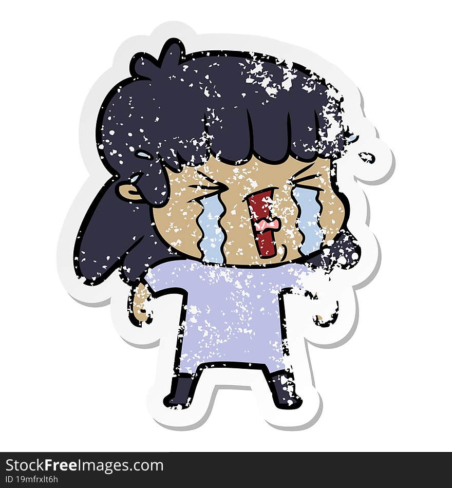 distressed sticker of a cartoon woman in tears